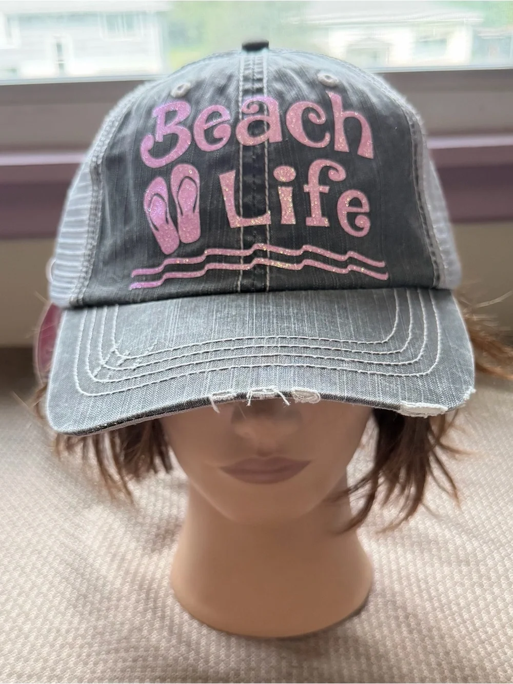 Brand New Handmade Women’s Distressed “Beach Life” Trucker Cap Hat